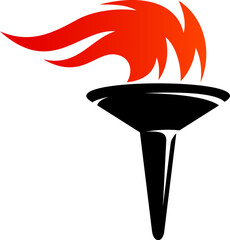 Torch fire flame for victory and freedom, liberty and champion trophy, vector icon. Torch flames emblem for Greek sport games championship, marathon or competition winner and freedom triumph fire