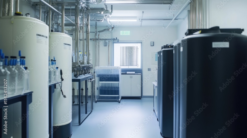 Poster a sophisticated research lab concentrating on water purification and sustainable environmental solut