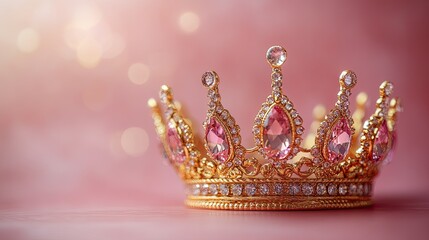 Fototapeta premium A Sparkling Pink Crown on a Pink Background