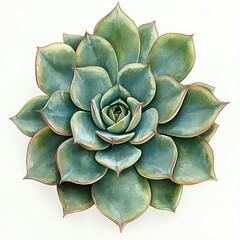 Lush Succulent Plant in Watercolor Style with Vibrant Green and Red Tones on White Background - Photorealistic Botanical Illustration