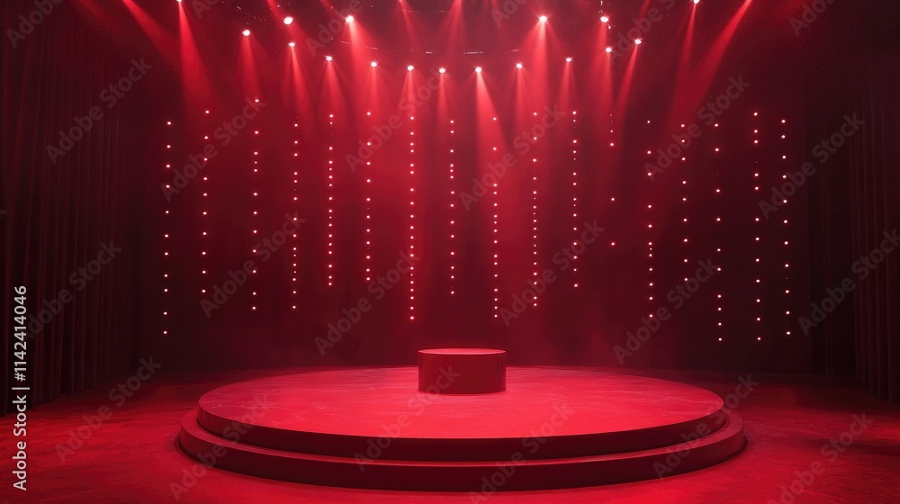 Fototapete a studio with a red podium illuminated by red lights, setting a dramatic and festive atmosphere, off
