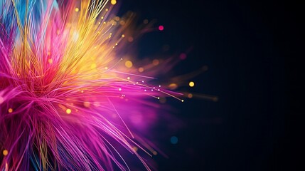 Obraz premium Vibrant burst of color! A digital art piece featuring dynamic lines of pink, yellow, and blue against a dark background.