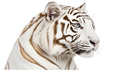 Fototapeta premium Majestic White Tiger Profile with Striking Blue Eyes on White Background