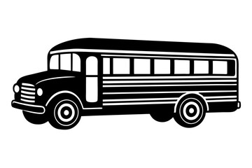 vintage retro school bus outline illustration on white background
