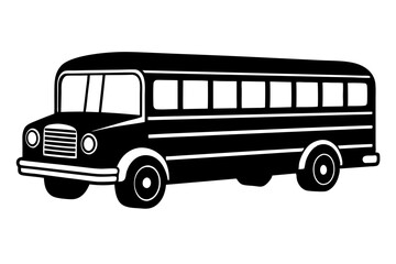 vintage retro school bus outline illustration on white background