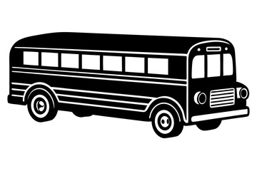 vintage retro school bus outline illustration on white background