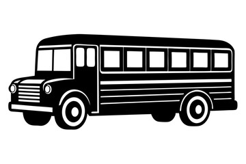 vintage retro school bus outline illustration on white background