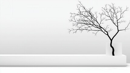 Minimalist Solitary Tree Silhouette in Serene Winter Landscape