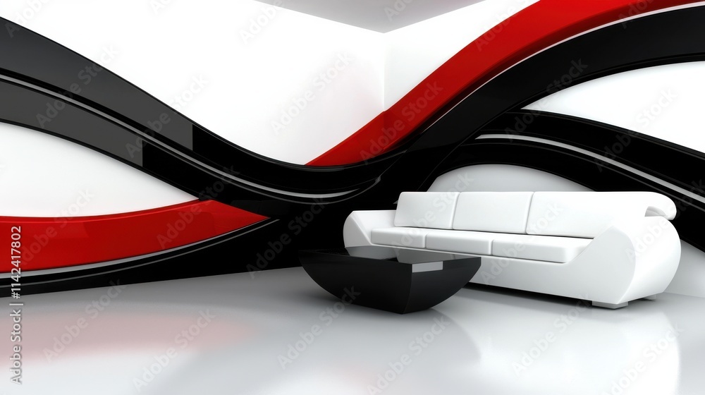 Poster dynamic curves and contrasting shapes in sleek futuristic composition