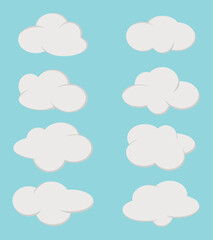 Collection of white cloud illustrations. Vector set of cartoon clouds in flat design.Cloud.