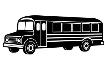 vintage retro school bus outline illustration on white background