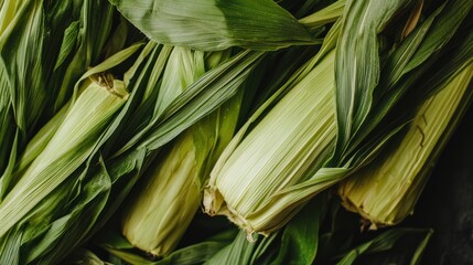 Obraz premium Fresh corn on the cob with vibrant green husks, perfect for showcasing natural produce on solid white background,