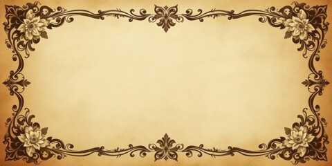 Aged paper texture, faded sepia tones, ornate border, romantic floral details, paper texture, romance
