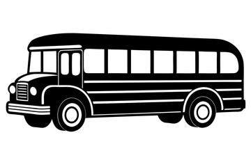 vintage retro school bus outline illustration on white background