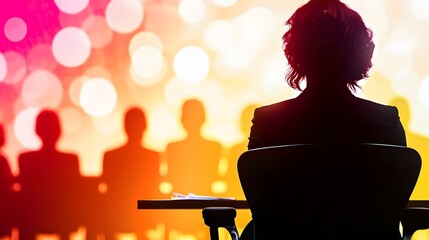 woman sitting in a meeting room, with salary discrepancy numbers subtly blended into the background. The visual reflects her role in a corporate setting while highlighting the persistent issue 