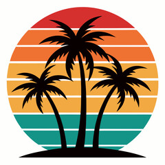  palm tree silhouette on retro vintage background t-shirt design