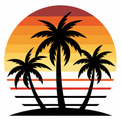  palm tree silhouette on retro vintage background t-shirt design