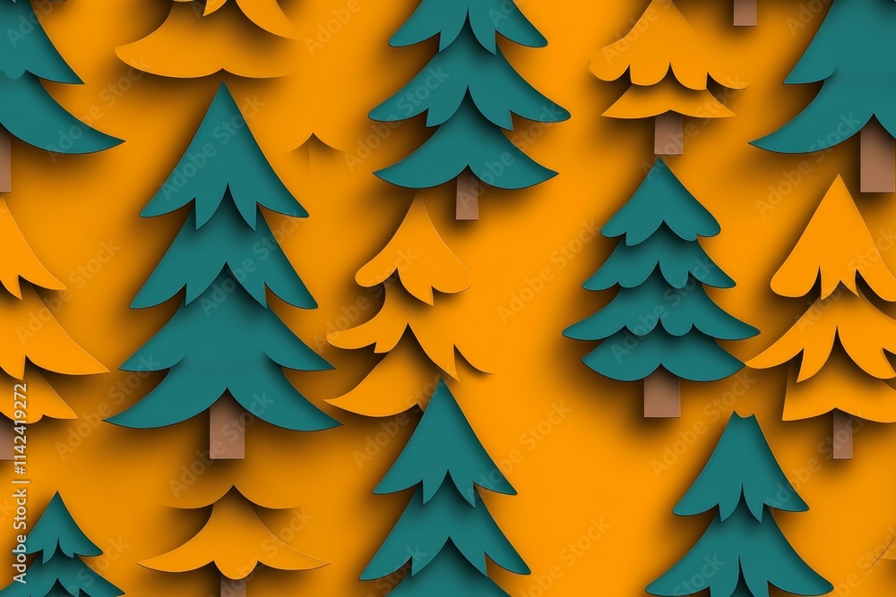 Poster A flat design of overlapping tree shapes in varying shades of green and brown, representing the layers of a dense forest