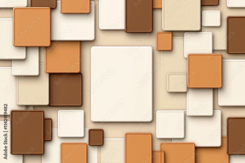 Aufkleber A flat, abstract design of a picture frame, with overlapping rectangular shapes in muted earth tones symbolizing modern simplicity