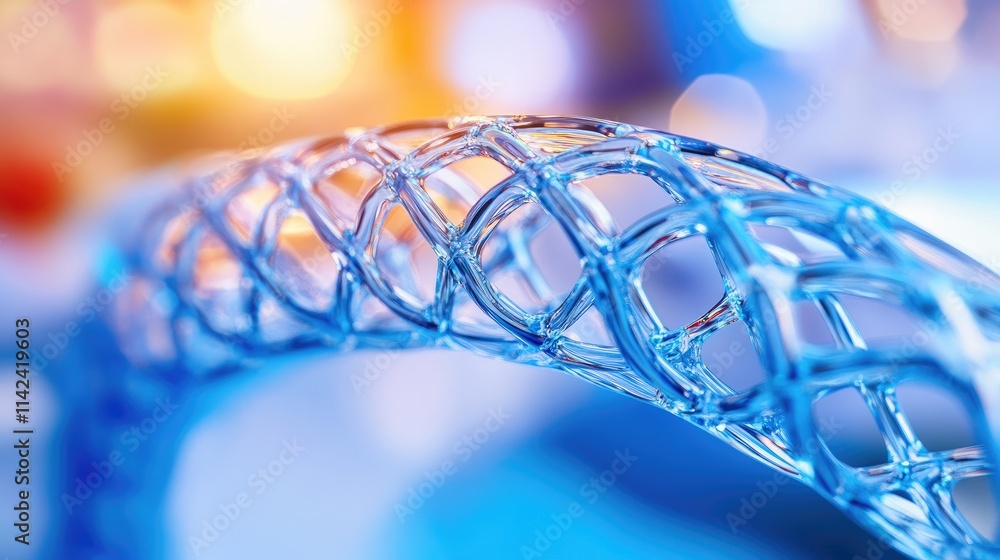 Poster close-up of bioengineered stents in a medical setting, designed for cardiovascular health, with spac