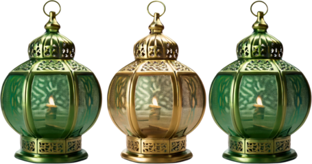 Ramadan Lanterns Gold Green Festive Lights Islamic Decoration Candlelit Metal Ornate