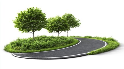 Obraz premium Curving Road with Lush Greenery 3D Render, Nature, Asphalt, Trees, Grass, Road Design Road, Nature