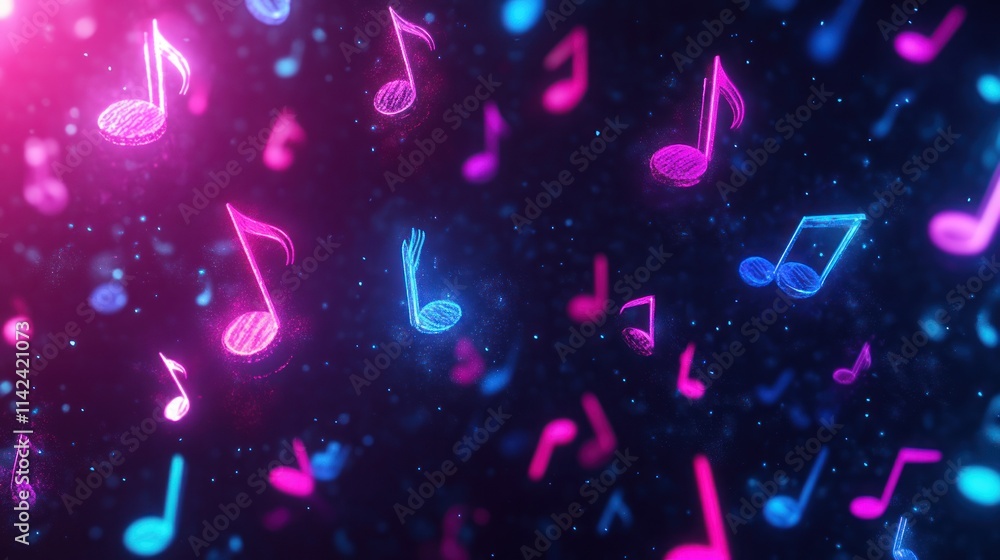 Aufkleber loopable background of twitching musical notes, dynamic and rhythmic, featuring glowing notes and sy