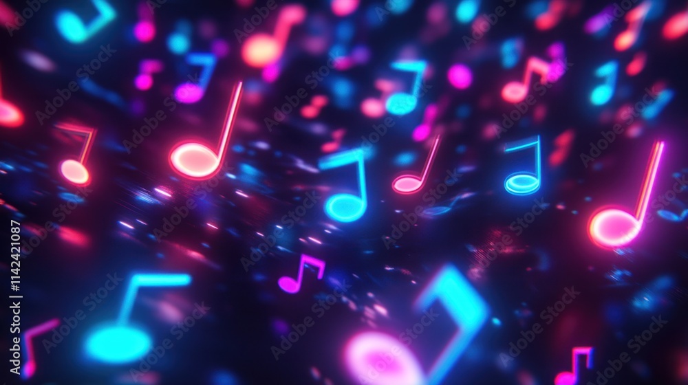 Aufkleber loopable background of twitching musical notes, dynamic and rhythmic, featuring glowing notes and sy