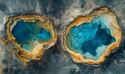 Fototapeta premium Watercolor Kelimutu mountain lakes drone aerial view in Flores Indonesia