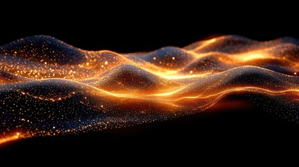 Fototapeta premium Golden Sands of Digital Dreamscape: An Abstract Wave of Light and Particles