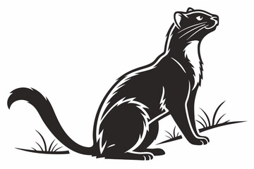 Cat Sitting, A farm cat with an arched back and upright tail vector silhouette on a white background