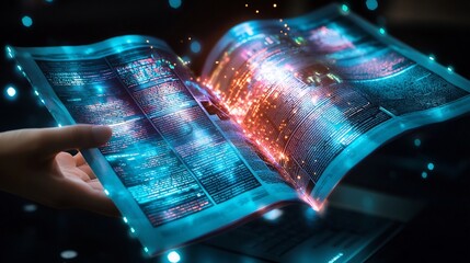 Futuristic Holographic Newspaper with Vibrant Digital Headlines
