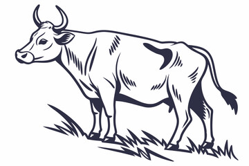 Cow Standing A side profile, silhouette of a standing cow with horns vector,  illustration on a white background