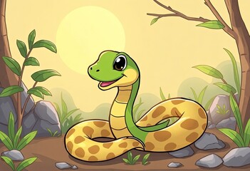Fototapeta premium Snake Cartoon - Illustration Of A Snake - Snake With A Smile