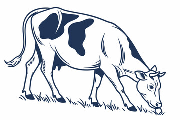 Cow Standing A side profile, silhouette of a standing cow with horns vector,  illustration on a white background