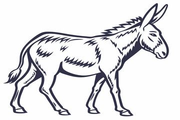 Donkey, A sturdy donkey silhouette with long ears and a calm stance vector silhouette on a white background