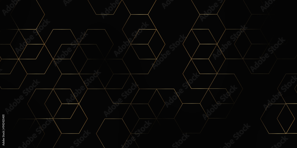 Poster luxury black pattern geometric mesh cell texture. abstract minimal geometric black and gold light ba