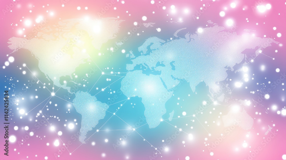 Poster abstract world map with colorful background and sparkling effects