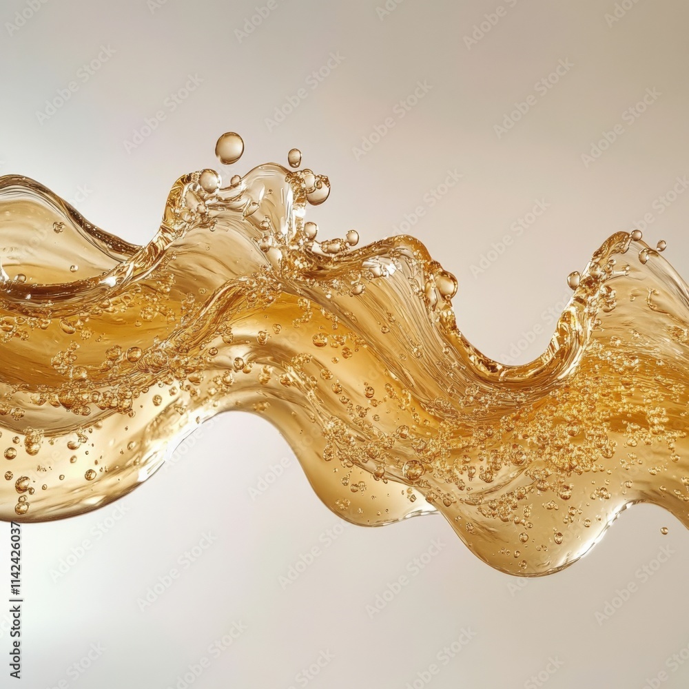 Poster liquid in motion creating wave pattern with bubbles