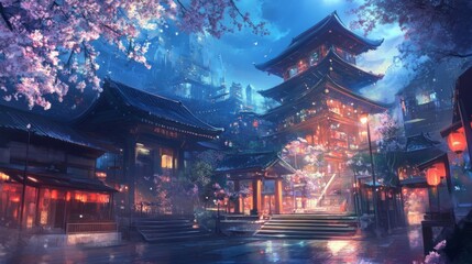 Fototapeta premium Serene Shrines Surrounded by Blooming Gardens