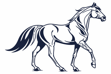 Horse Standing, A proud horse with its tail flowing down vector silhouette on a white background