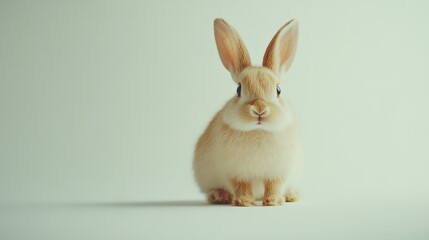 Obraz premium A small tan rabbit sits on a light background