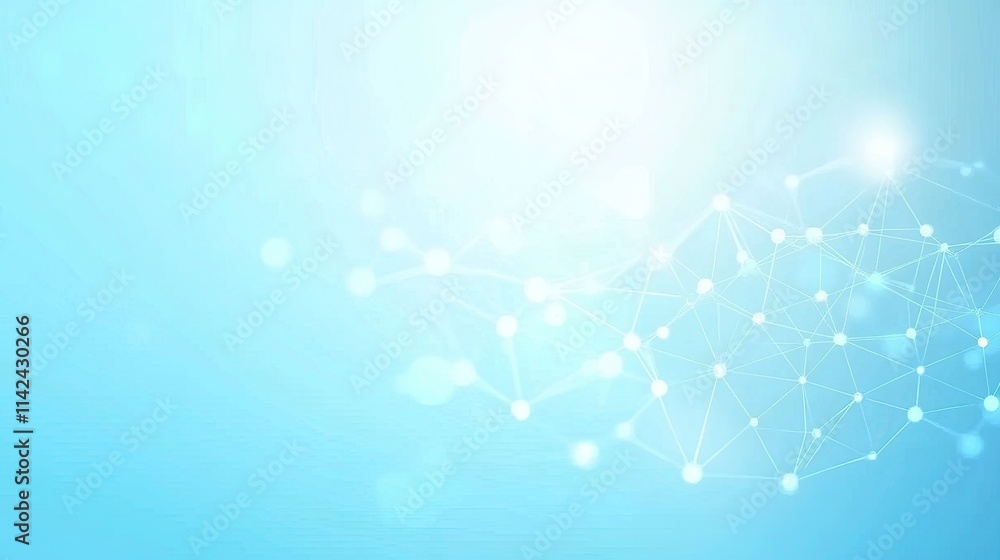 Poster abstract light blue background with network connections and dots