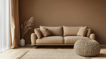 Modern Neutral Toned Living Room with Loveseat and Area Rug
