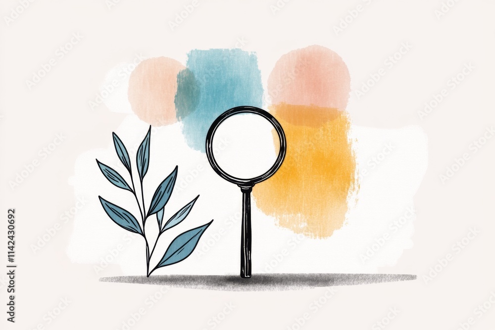 Poster A minimalist illustration of a single magnifying glass focusing on a specific point, drawn in clean lines and soft monochromatic tones