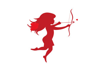a red silhouette of a girl shooting a bow and arrow