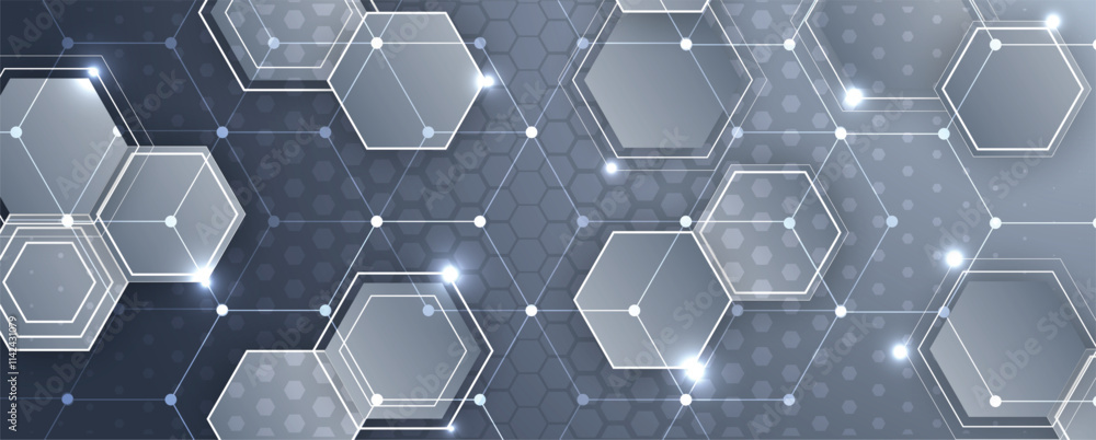 Poster Geometric hexagon abstract science and technology background