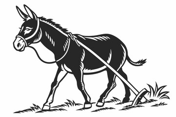 A mule with a sturdy, hardworking pose vector silhouette on a white background