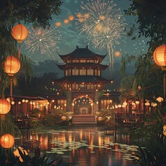 Fototapeta premium chinese dragon statue at night 