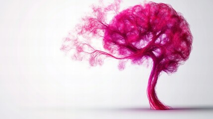 Fototapeta premium Abstract pink tree resembling a brain, artistic representation of the mind, thought, or consciousness. Intricate details in vibrant hues against a white background.